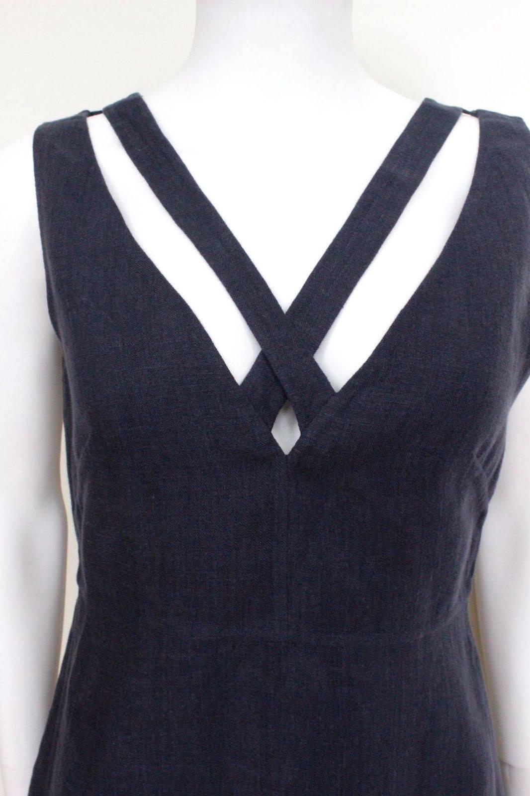 New Valentino Navy Blue Asymmetrical Back A-Line Linen Dress 42 UK 10  2