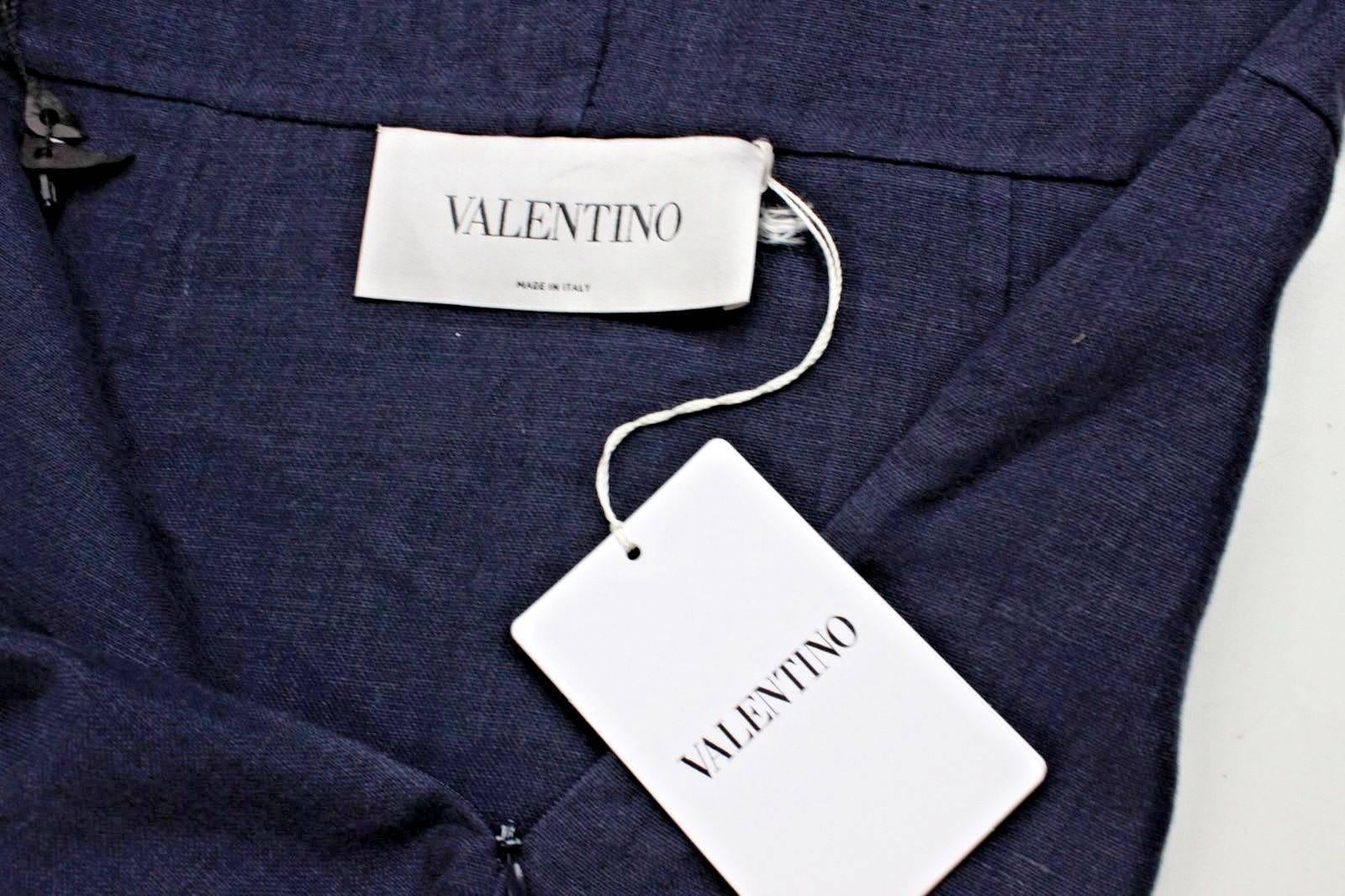 New Valentino Navy Blue Asymmetrical Back A-Line Linen Dress 42 UK 10  4