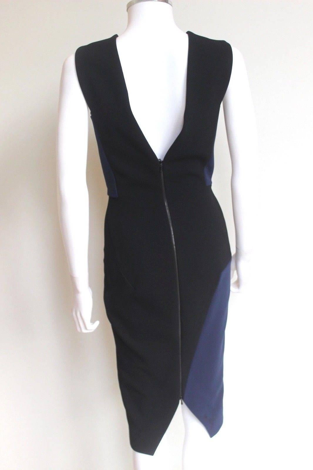 New Victoria Beckham V-Neck Sheath Dress, Black/Navy uk 8-10  For Sale 1