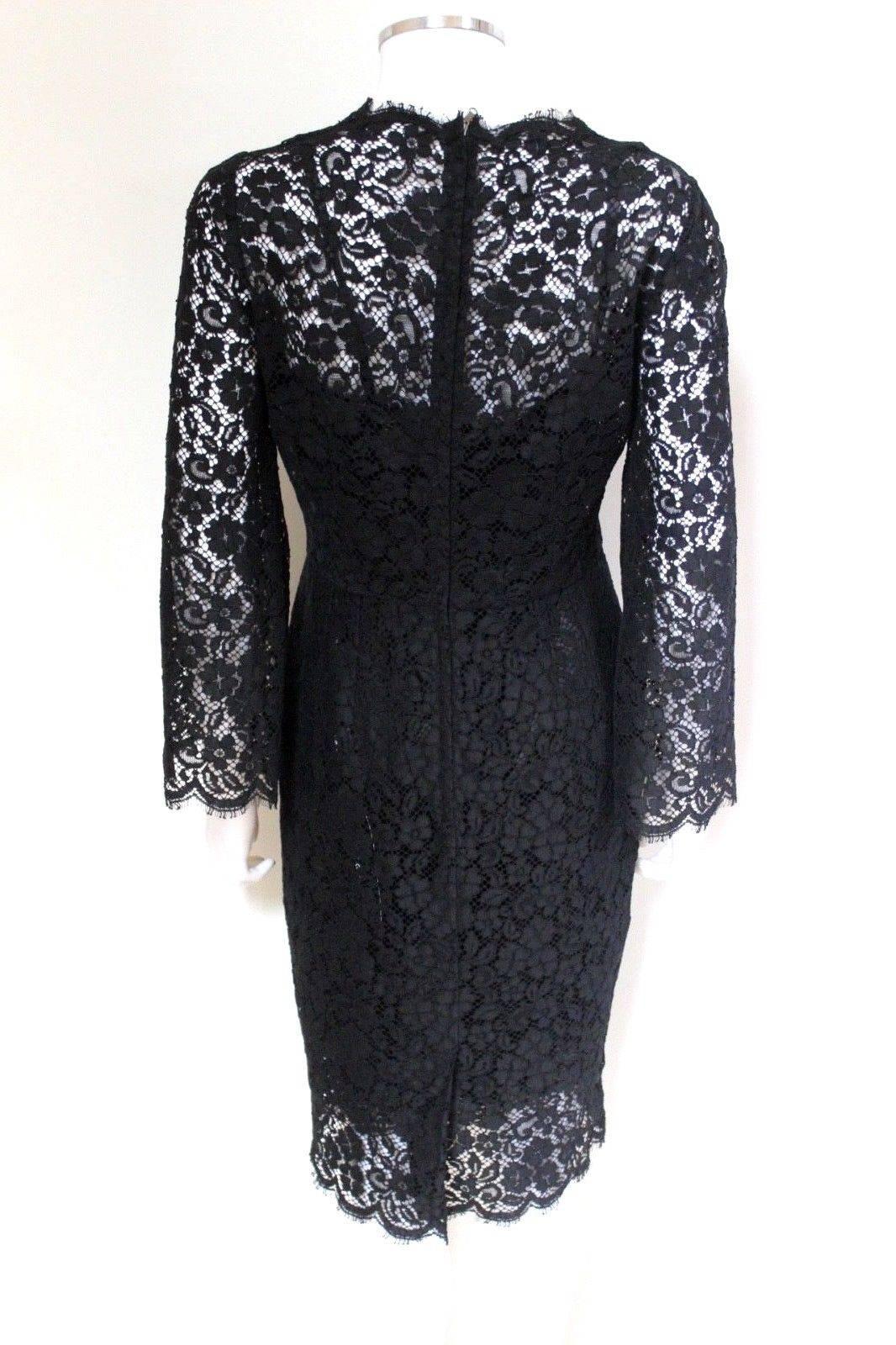 New £1983 Dolce and Gabbana Black Lace Overlay Dress Italian 44 uk 12 For Sale 1