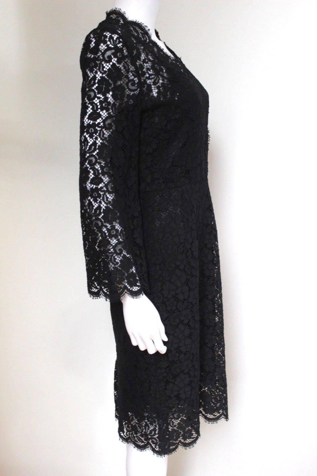 Women's New £1983 Dolce and Gabbana Black Lace Overlay Dress Italian 44 uk 12 For Sale