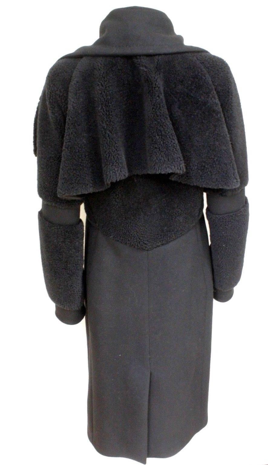 £2800 Antonio Berardi Black Shearling Fur Cape Coat It 40 uk 8   For Sale 2