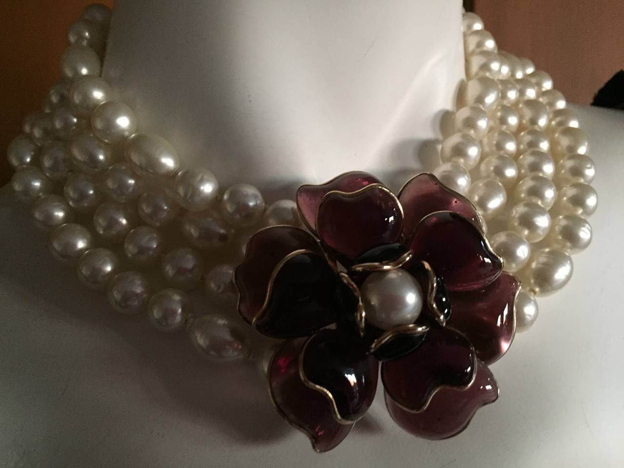 Chanel Gripoix Camelia Four Strand Pearl Necklace 1