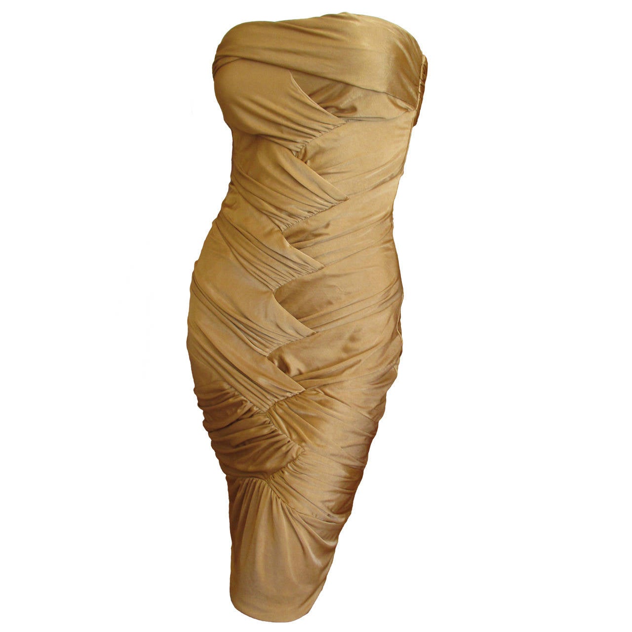 Gucci by Tom Ford Gold Pleated Strapless Dress
