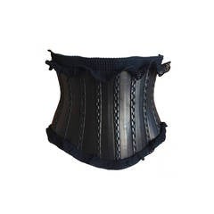 ALAIA wide black leather Corset Belt with Ruffle Edge