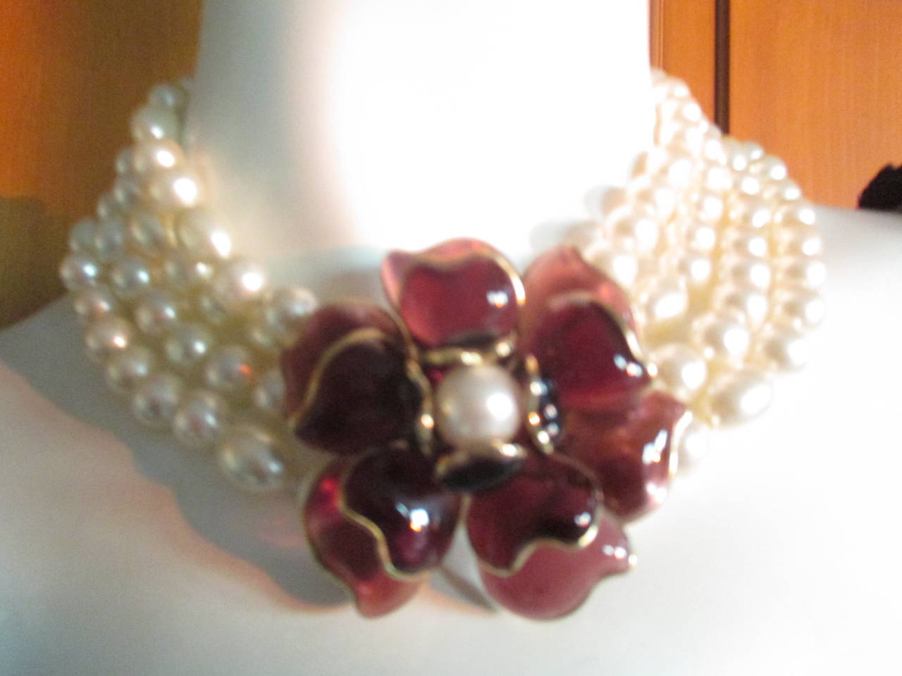 Chanel Gripoix Camelia Four Strand Pearl Necklace 2