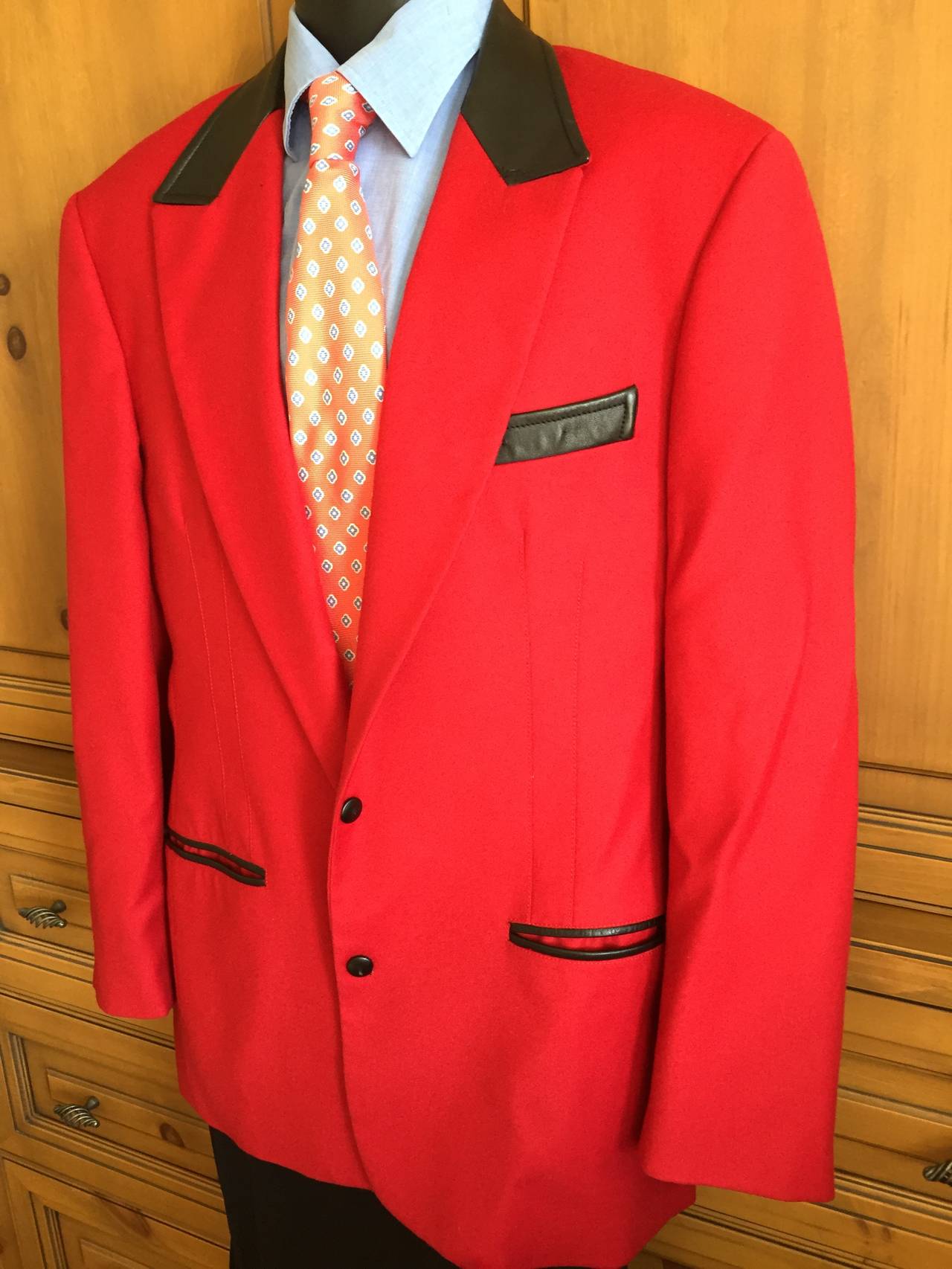 Claude Montana Mens Leather Trim Red Jack In Good Condition In Cloverdale, CA