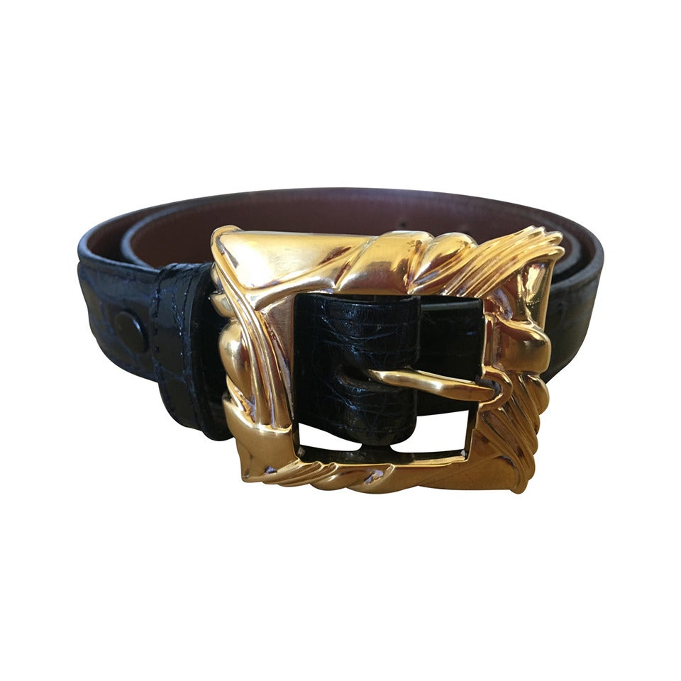 Barry Kieselstein-Cord Alligator Belt "Savoy" Vermeil Sterling Silver Buckle