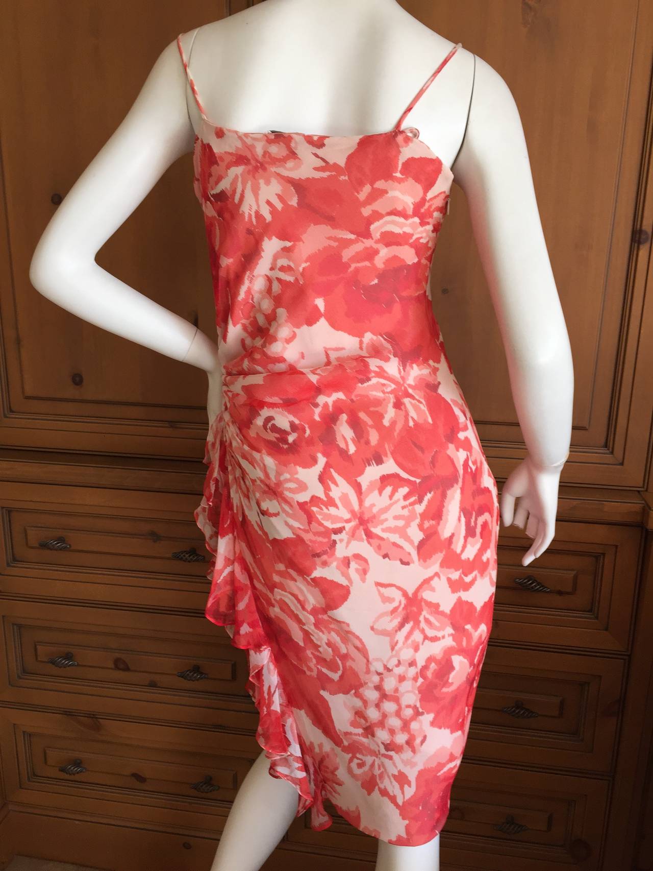 Valentino Vintage Silk Floral Dress with Ruffle Flounce at 1stDibs