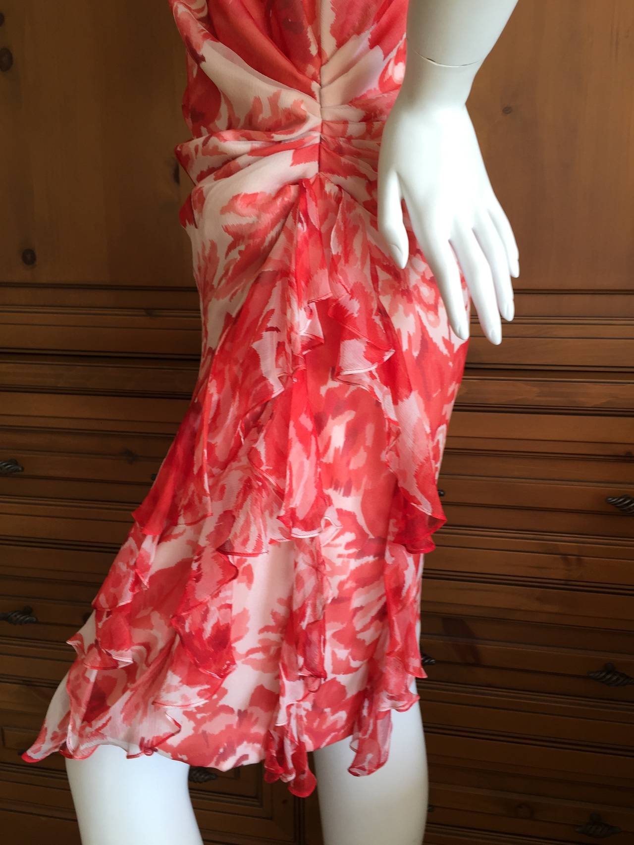 Valentino Vintage Silk Floral Dress with Ruffle Flounce 2