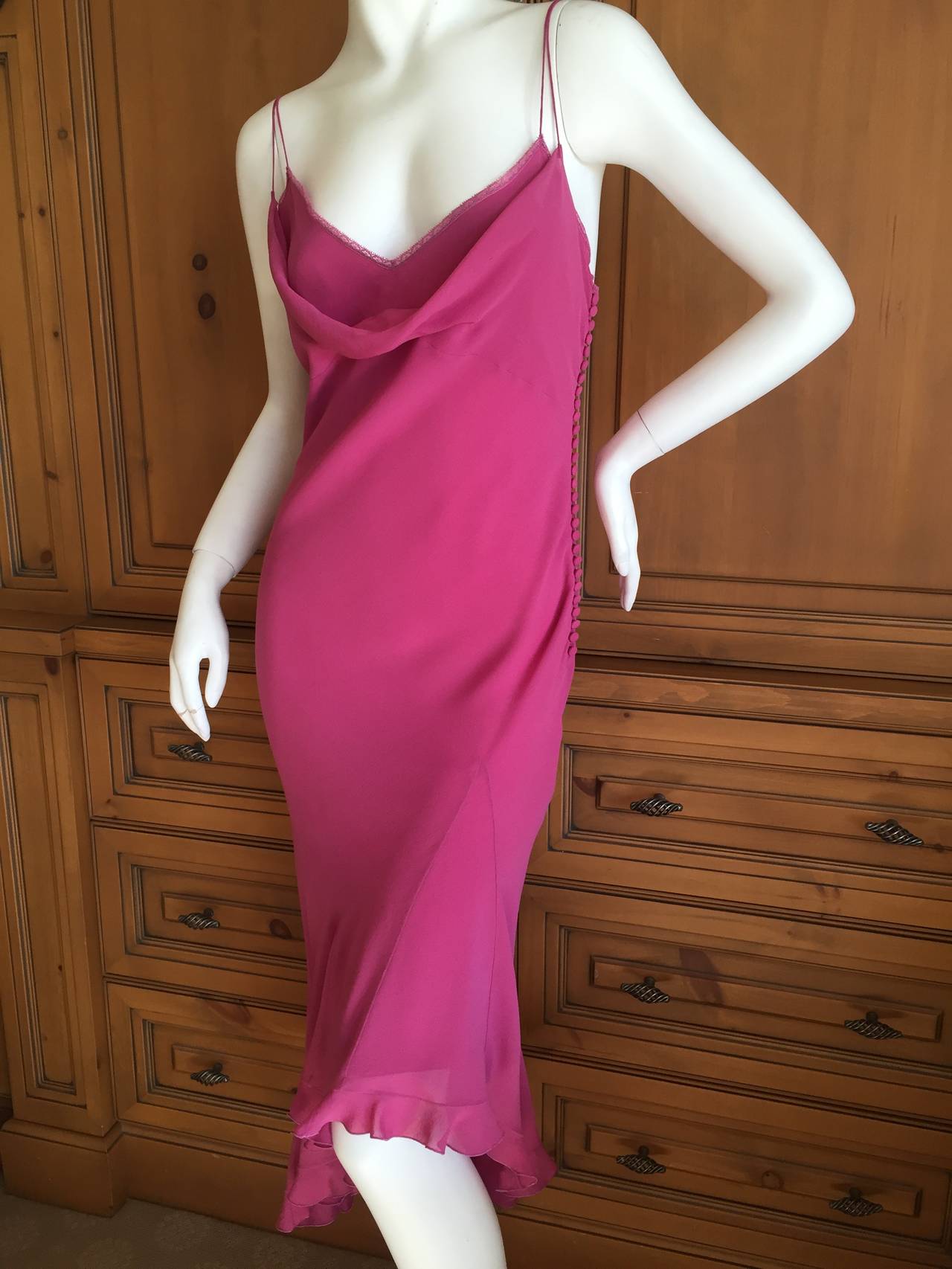 Christian Dior Bias Cut Raspberry Silk Dress by John Galliano In Good Condition In Cloverdale, CA