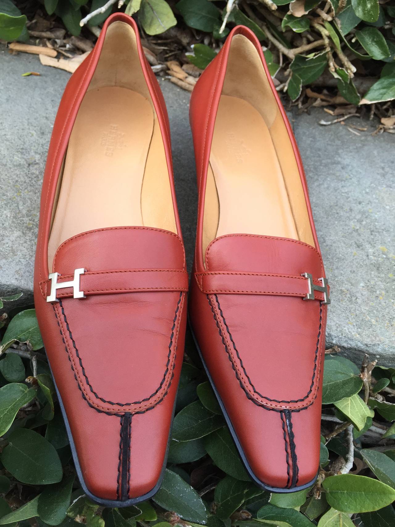 Hermes Cognac Loafers with H Buckle New in Box 9 In New Condition In Cloverdale, CA