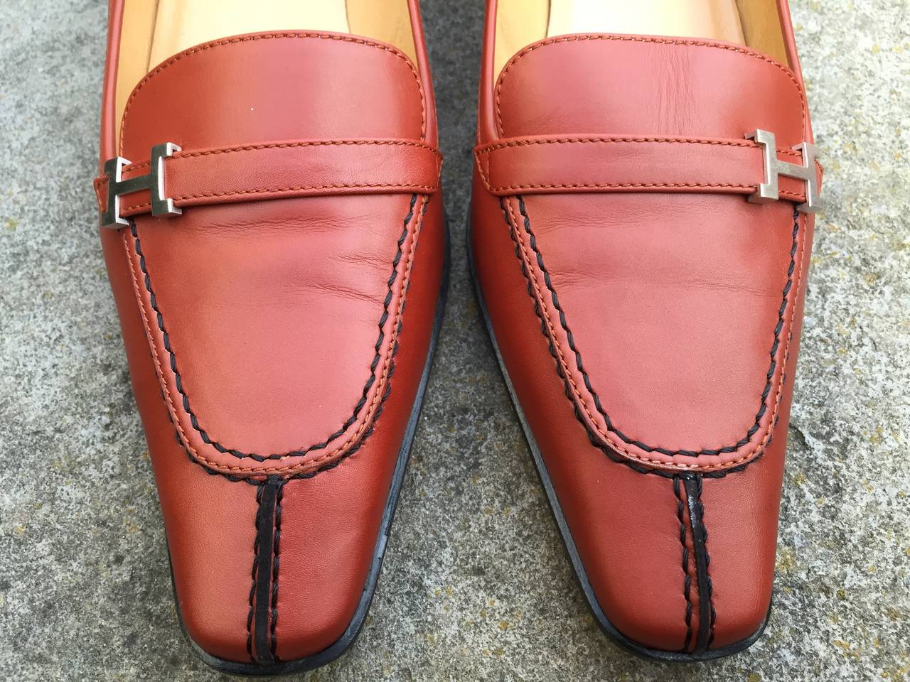 Hermes Cognac Loafers with H Buckle New in Box 9 3