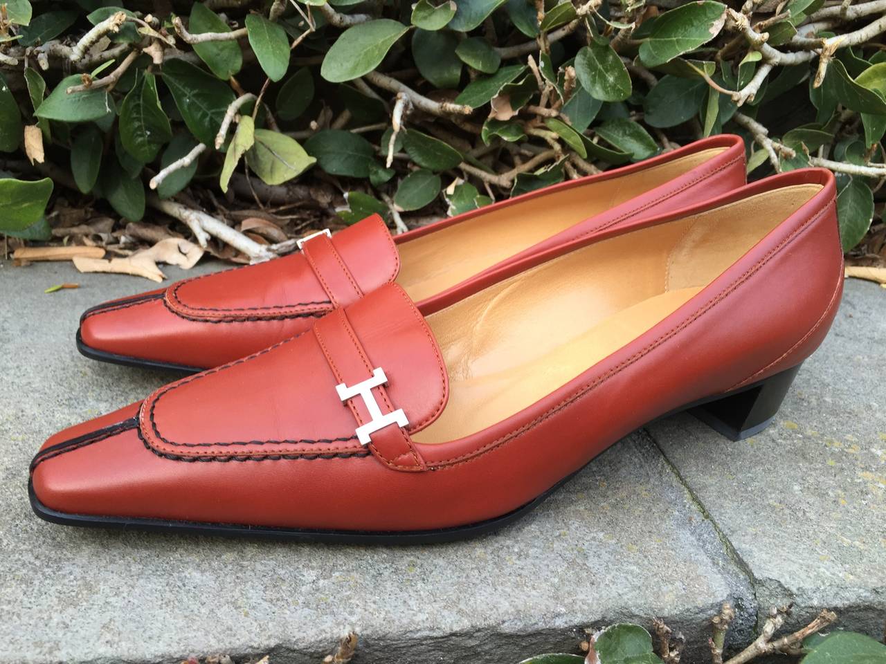 Hermes Cognac Loafers with H Buckle New in Box 9 4