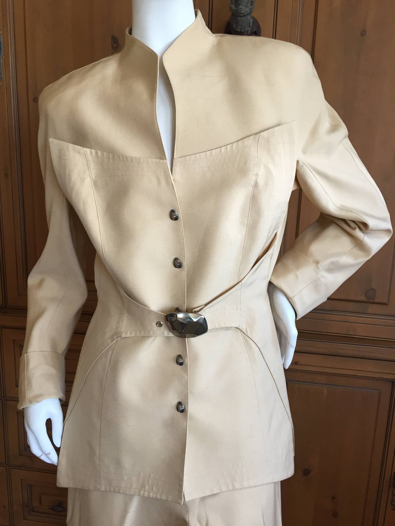 Thierry Mugler Sculptural Tan Silk Jacket For Sale 1