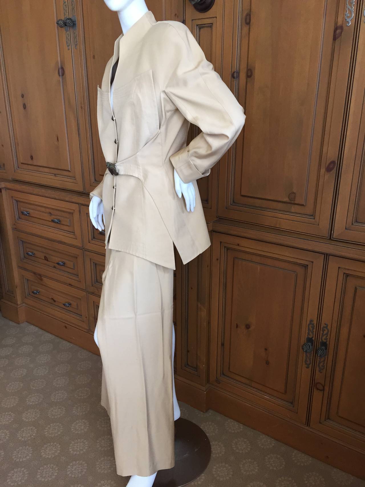 Thierry Mugler Sculptural Tan Silk Jacket For Sale 2