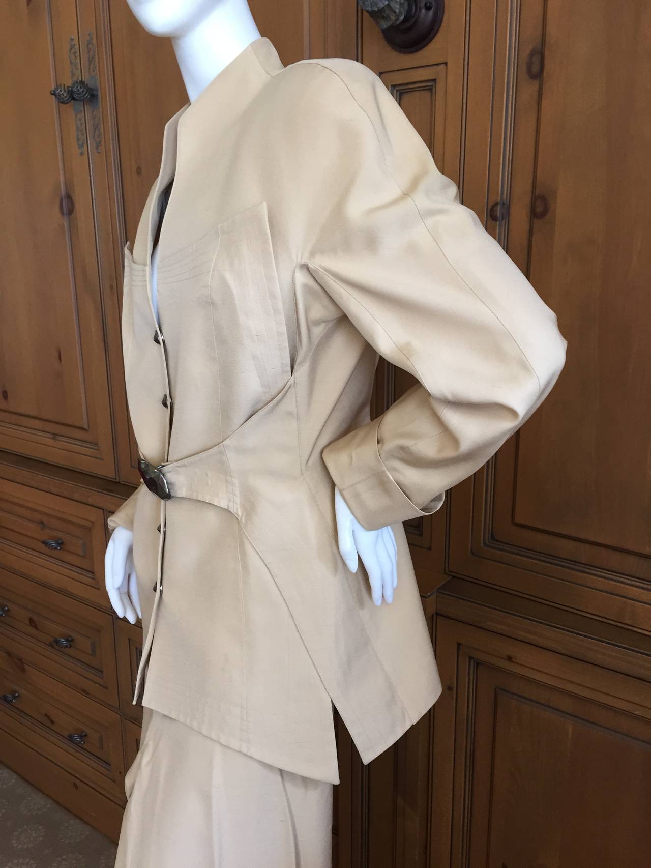 Thierry Mugler Sculptural Tan Silk Jacket For Sale 4
