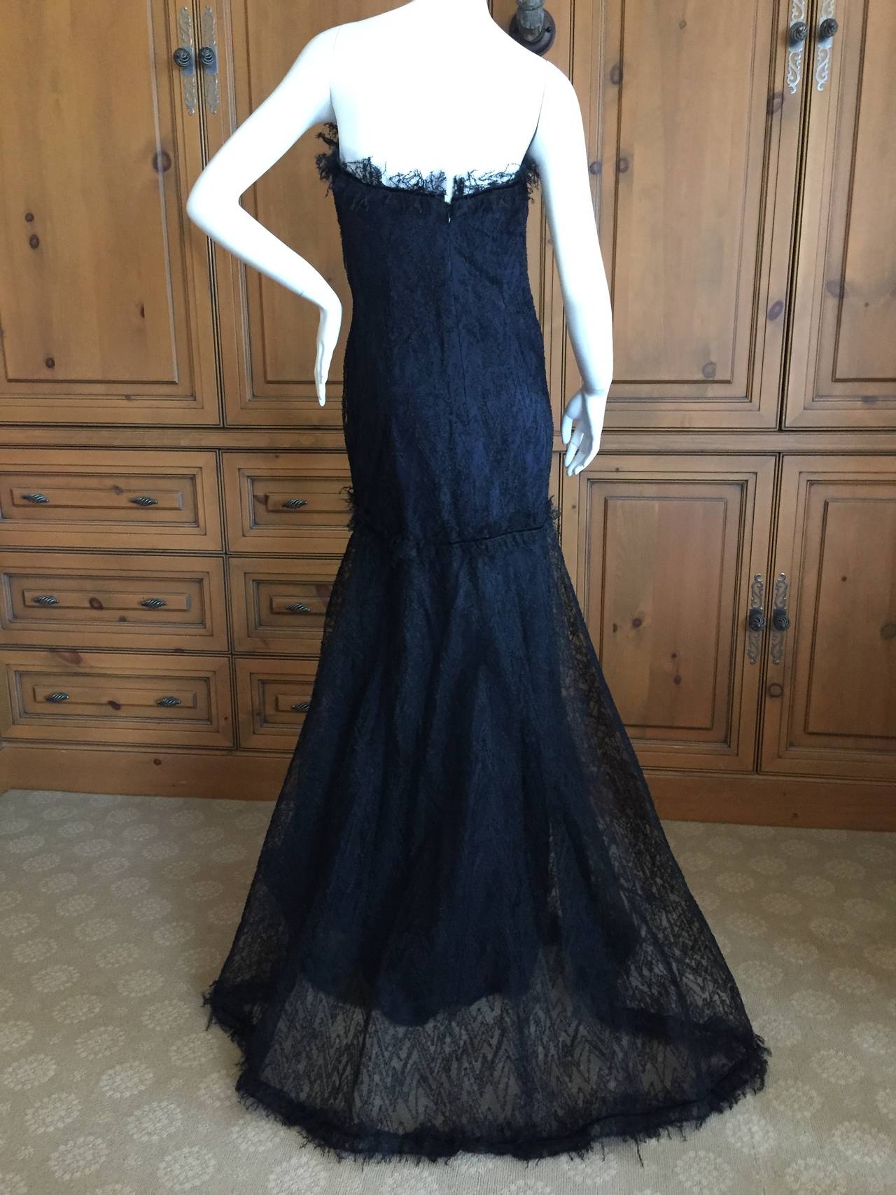 Exquisite lace gown from Carolina Herrera.
Navy blue under dress, over lace dress with fringe details.
Sz 12