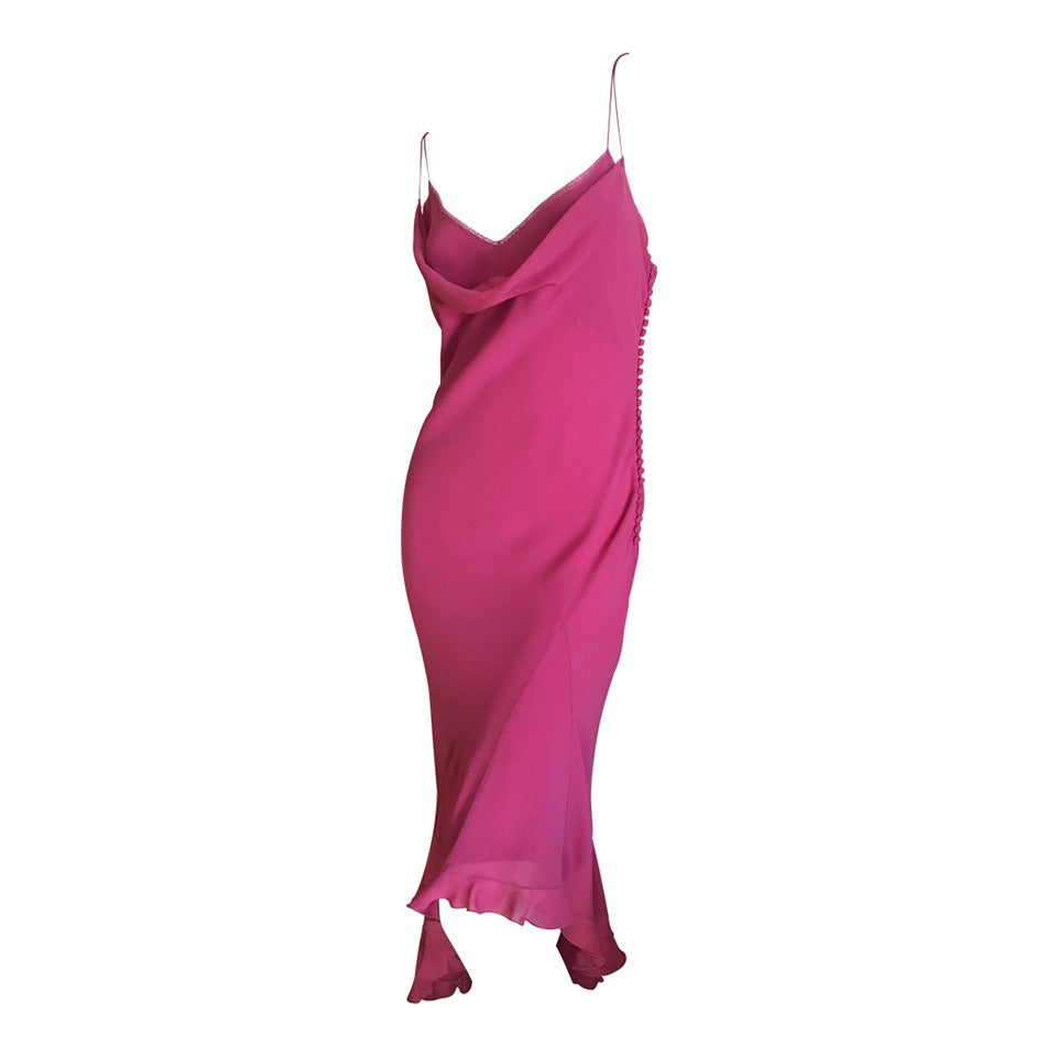 Christian Dior Bias Cut Raspberry Silk Dress by John Galliano