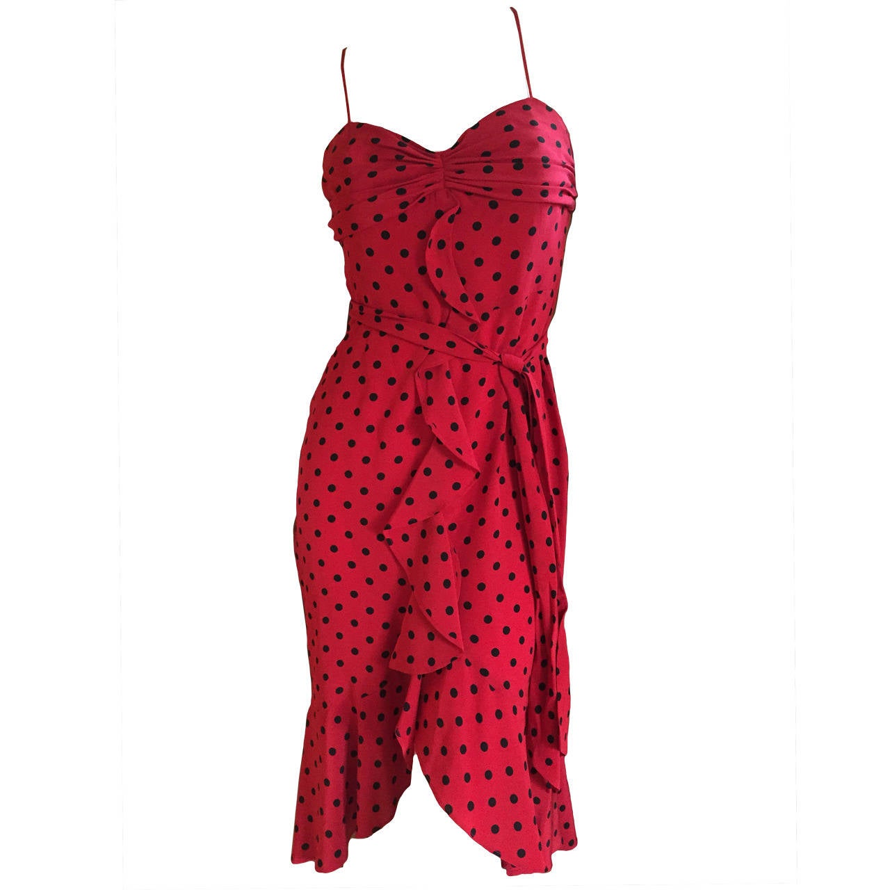 Moschino Red Silk Polka Dot Dress