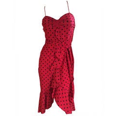 Vintage Moschino Red Silk Polka Dot Dress