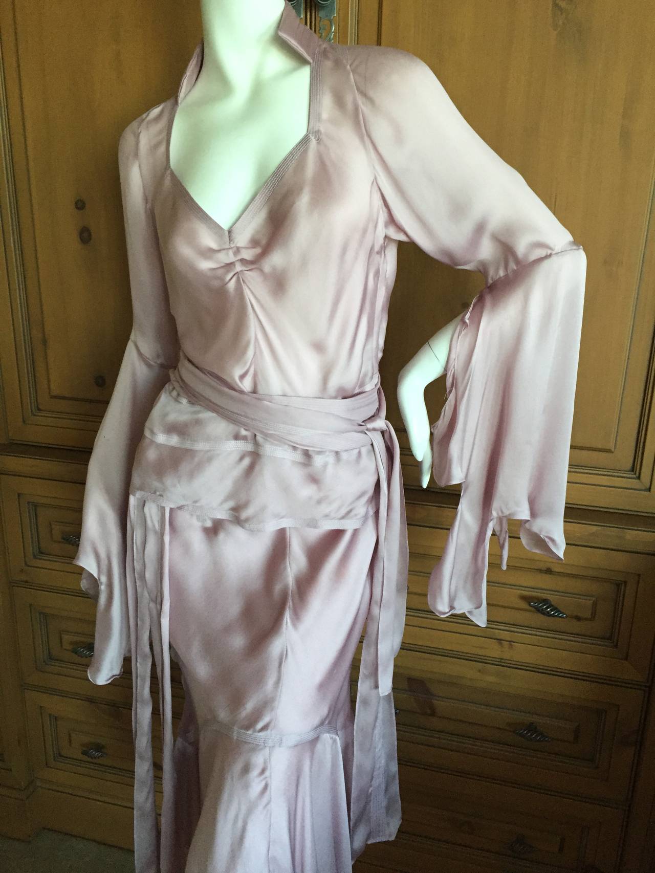 Women's YSL by Tom Ford 2002 Lilac Silk Skirt & Top w Poet Sleeves