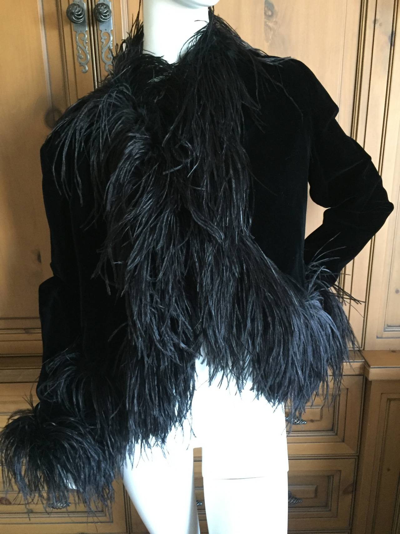 jacket with feather trim