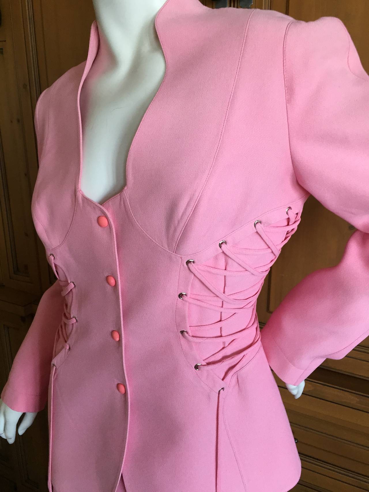 Thierry Mugler Vintage Bubblegum Pink Suit w Corset Lace Details