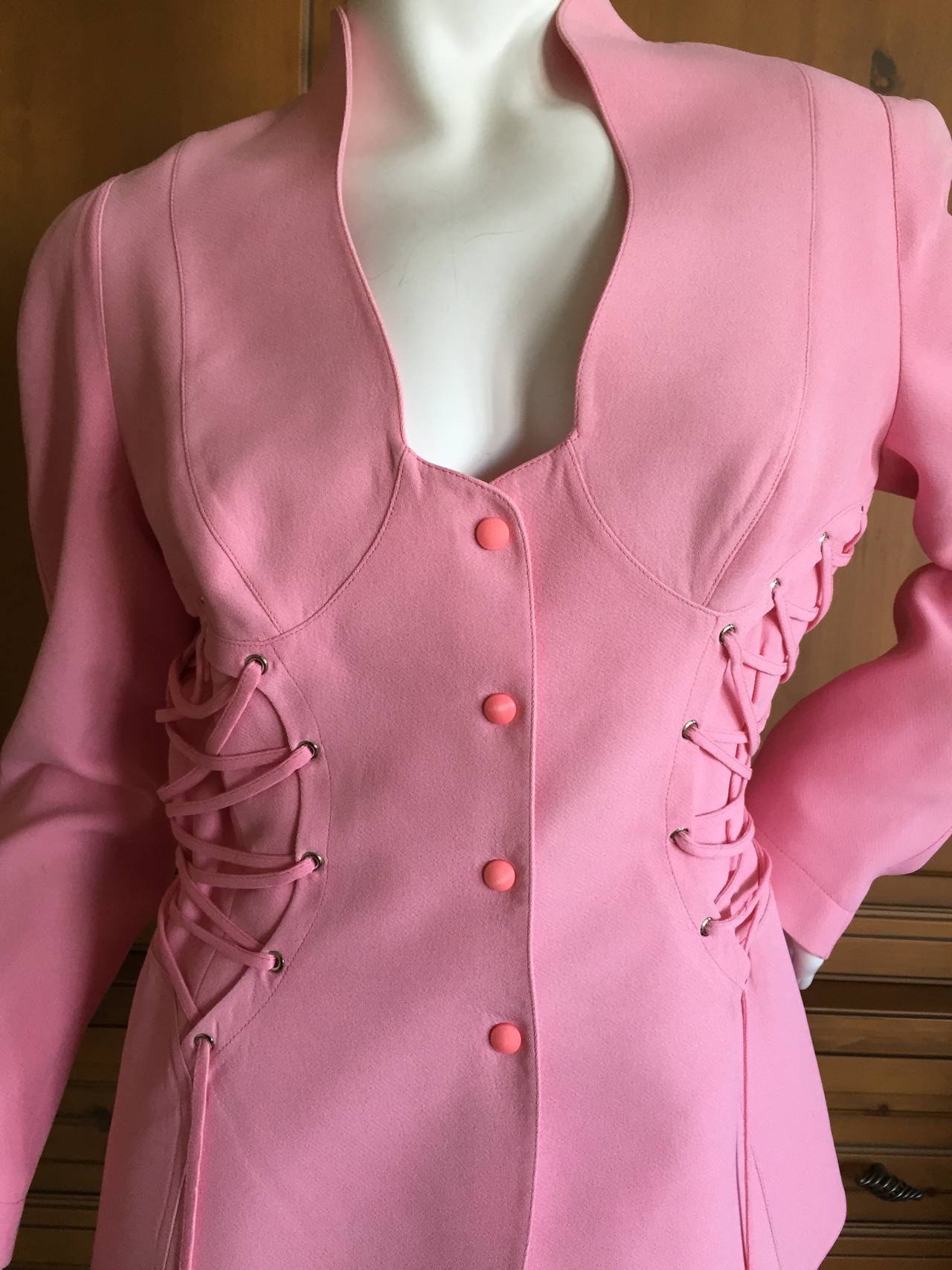 Thierry Mugler Vintage Pink Suit w Corset Lace Details In Excellent Condition In Cloverdale, CA