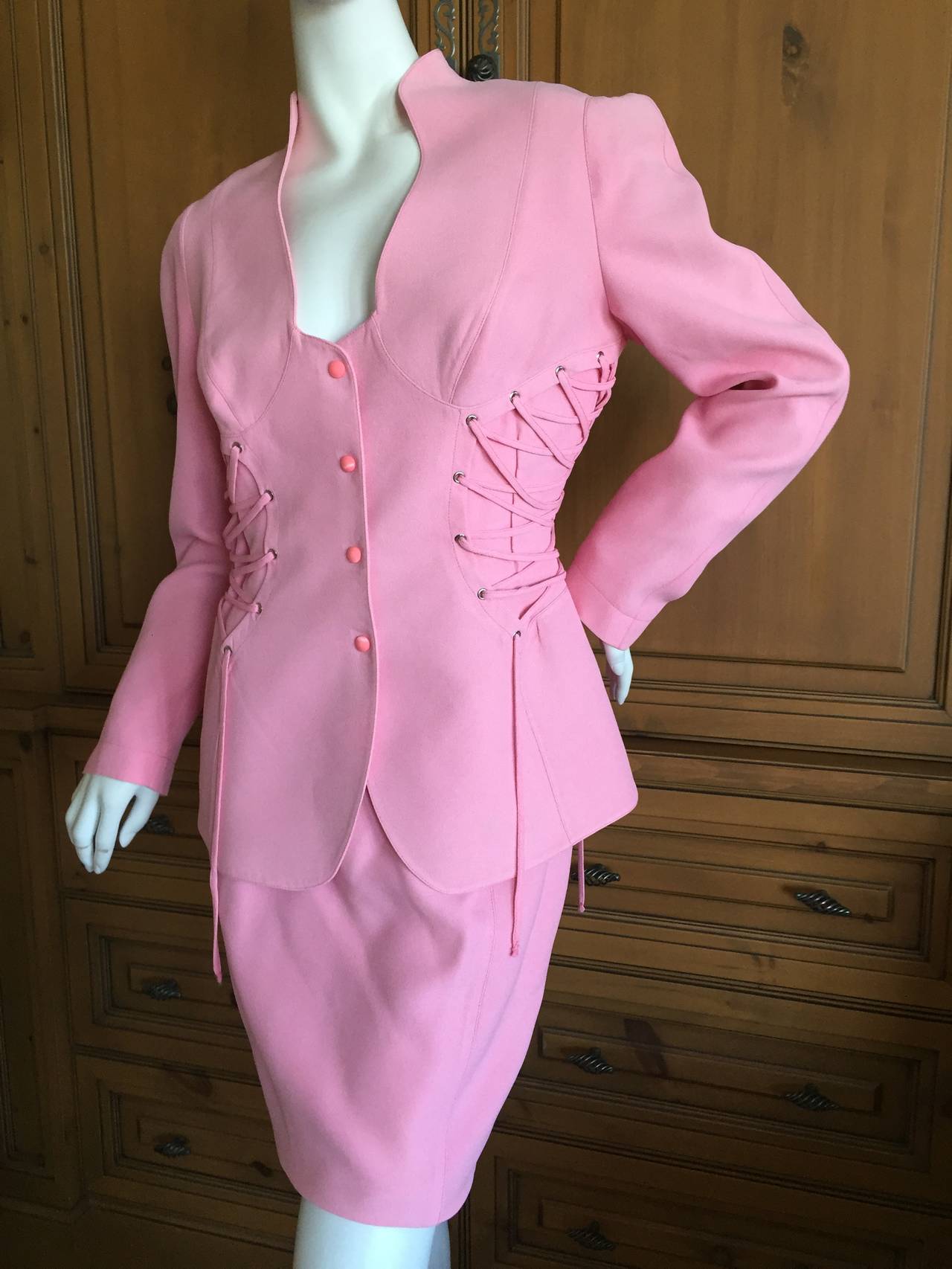 Women's Thierry Mugler Vintage Pink Suit w Corset Lace Details