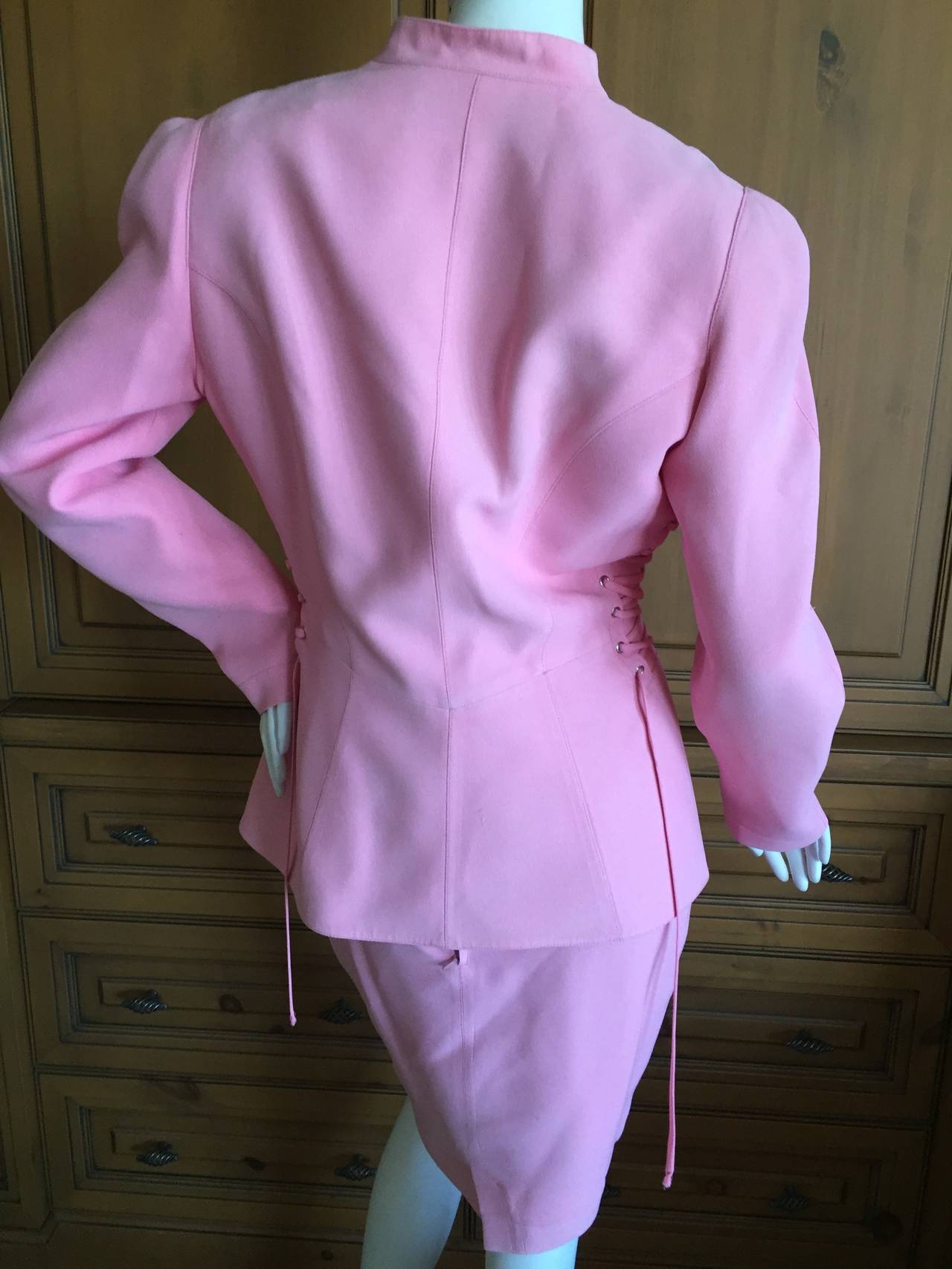 Thierry Mugler Vintage Pink Suit w Corset Lace Details 2