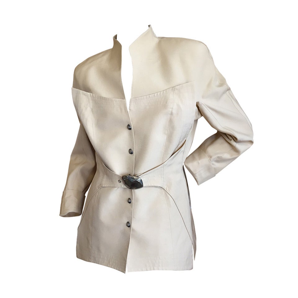 Thierry Mugler Sculptural Tan Silk Jacket For Sale
