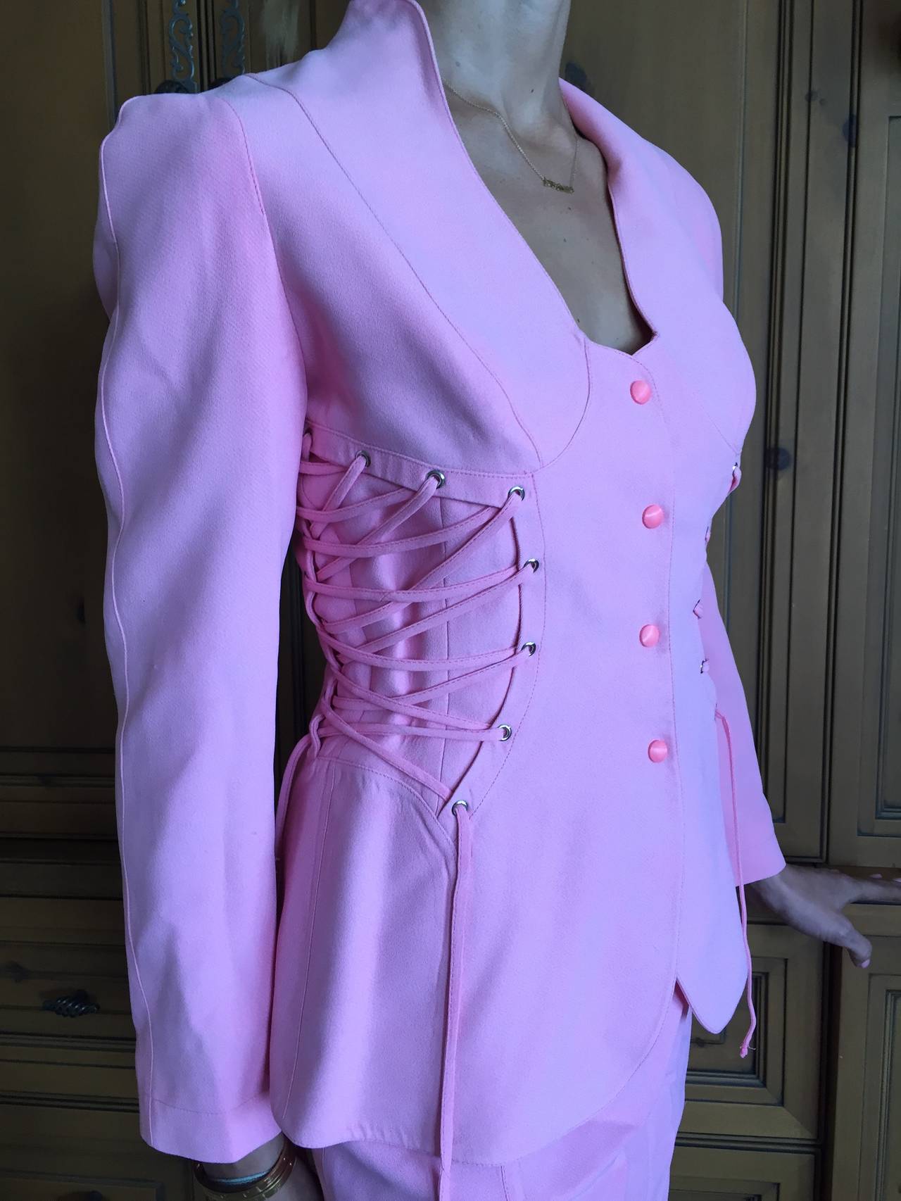 Thierry Mugler Vintage Pink Suit w Corset Lace Details 3