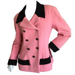 Chanel Iconic Vintage Pink Boucle Jacket with Black Trim