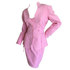 Thierry Mugler Vintage Pink Suit w Corset Lace Details