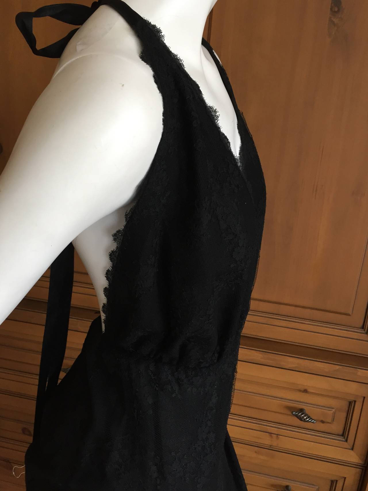 Women's Galanos Backless Halter Black Lace Cocktail Dress For Sale