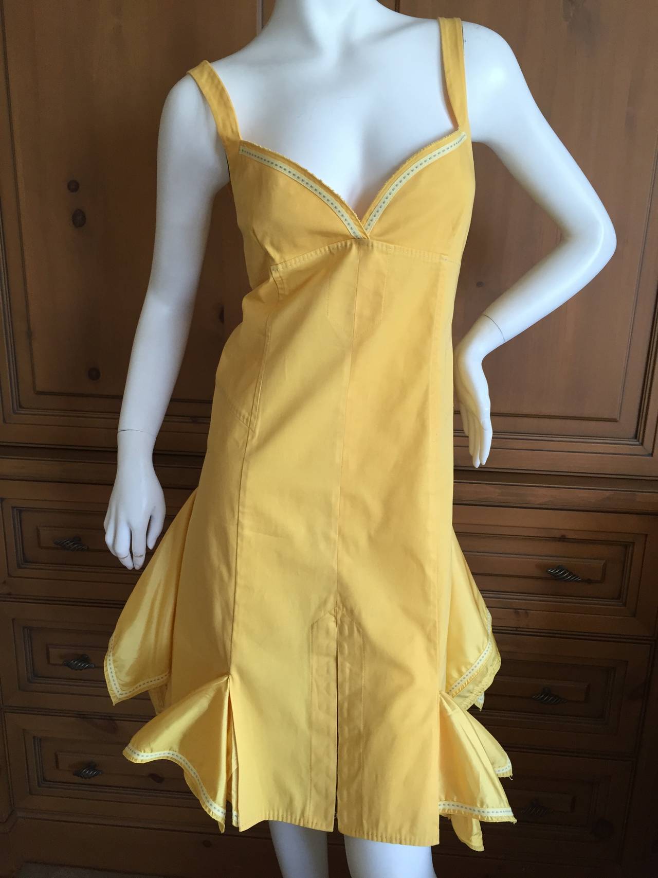 Alexander McQueen Golden Yellow Sun Dress w Corset Lacing.
Cotton with silk inserts along the hem