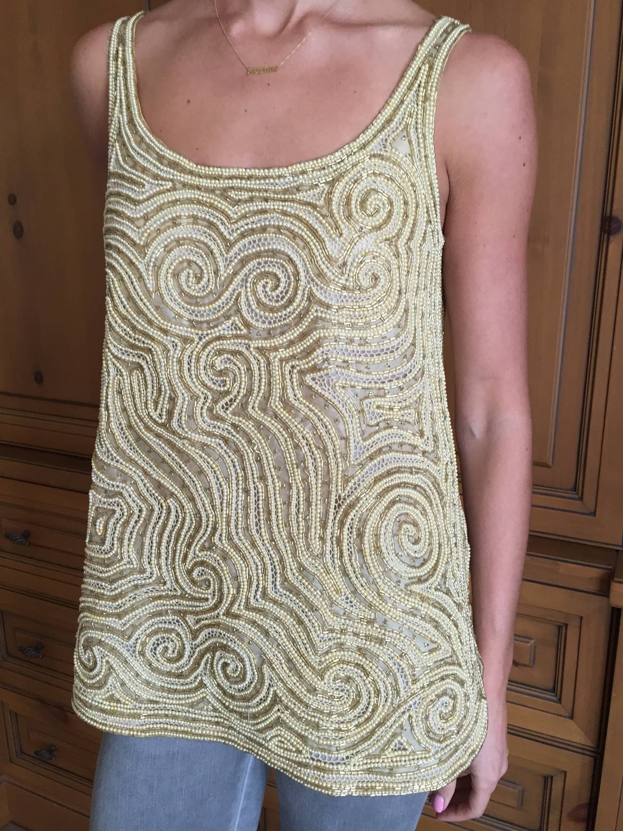 Halston 1970's Golden Pearl Embellished Top In Good Condition In Cloverdale, CA