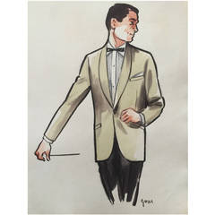Vintage Rene Gruau Original Mens Fashion Illustration ; White Dinner Jacket