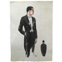Rene Gruau Original Mens Fashion Illustration ; White Tie & Tails