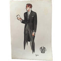 Vintage Rene Gruau Original Mens Fashion Illustration ; Morning Suit