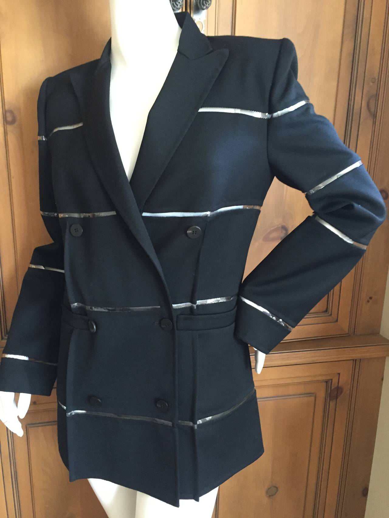 Ralph Rucci Black Cashmere Jacket Jacket w Clear Horizontal Vinyl Stripes In Excellent Condition In Cloverdale, CA