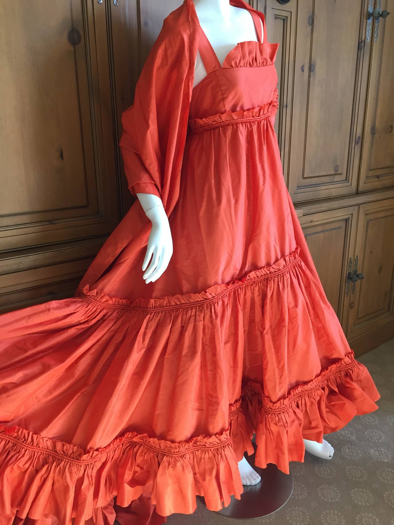 Oscar de la Renta Silk Flamenco Gown with Shawl