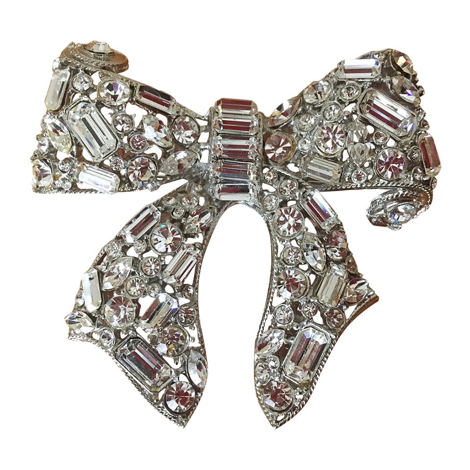 R. Serbin Giant Crystal Bow Brooch Pin