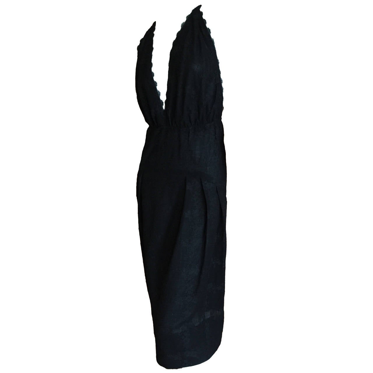 Galanos Backless Halter Black Lace Cocktail Dress For Sale