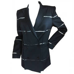 Ralph Rucci Black Cashmere Jacket Jacket w Clear Horizontal Vinyl Stripes