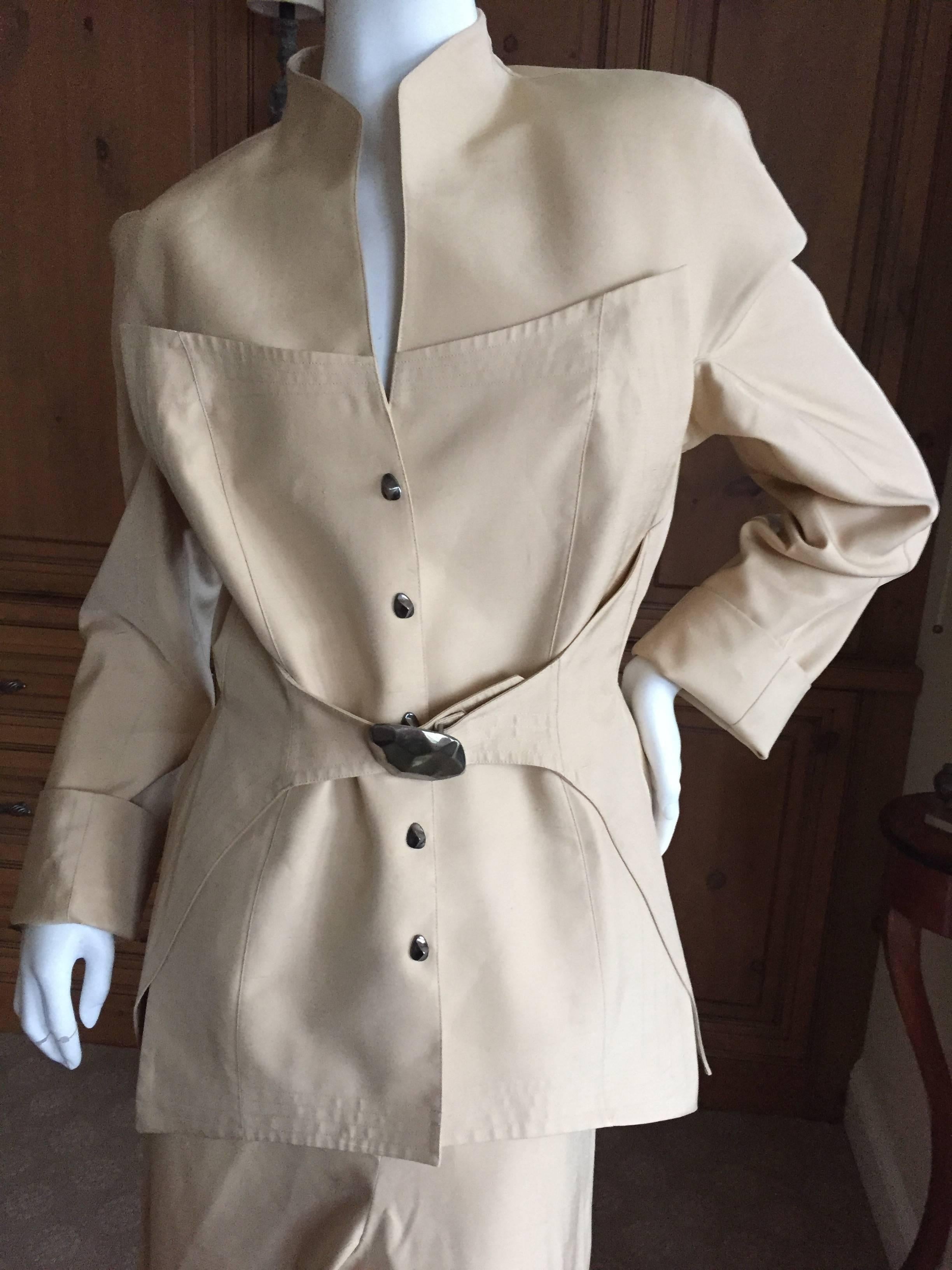 Thierry Mugler Vintage Silk Pant Suit  Size 42 For Sale 1