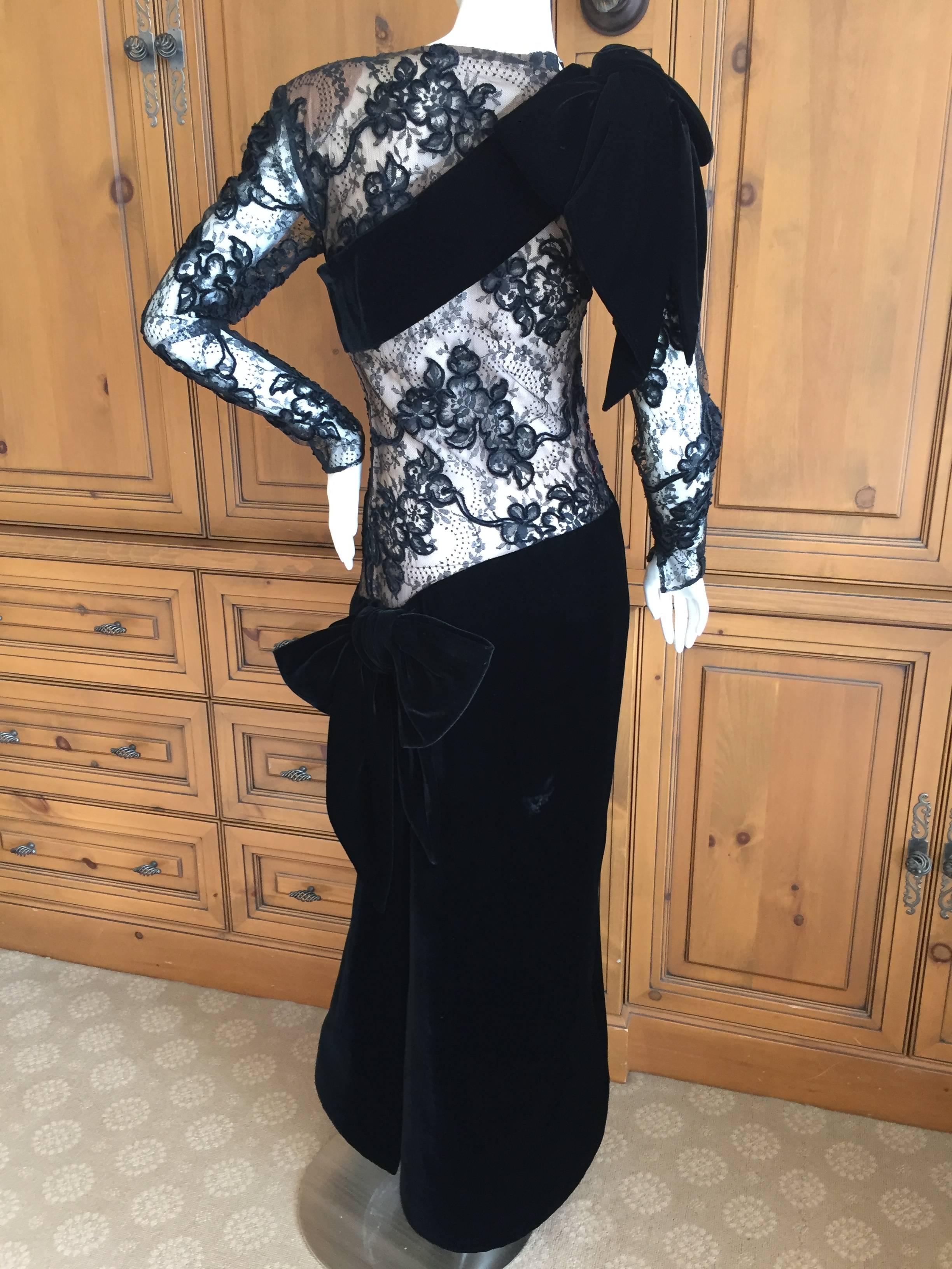 Jacqueline de Ribes Black Lace and Velvet Evening Dress 1