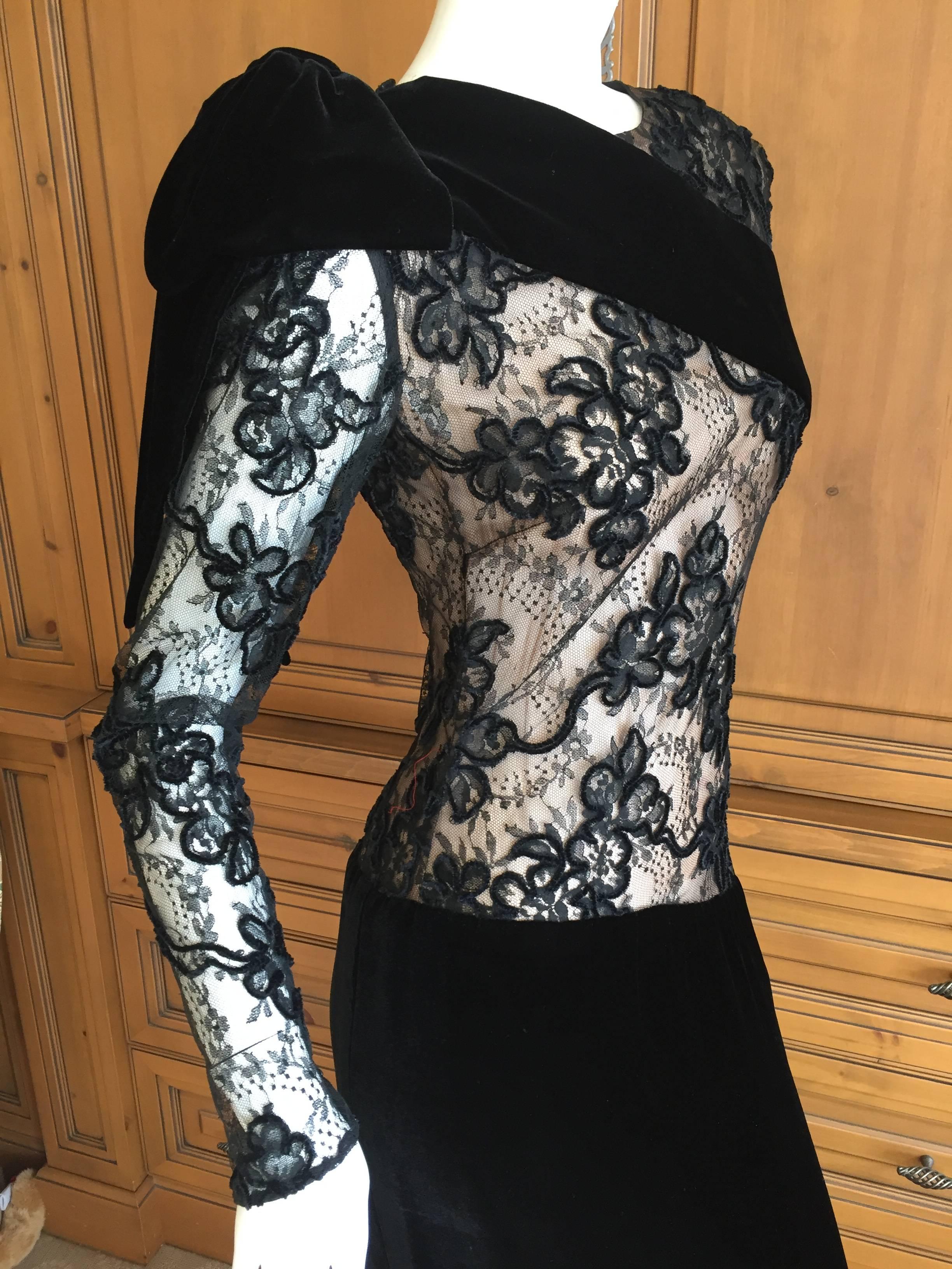 Jacqueline de Ribes Black Lace and Velvet Evening Dress 3