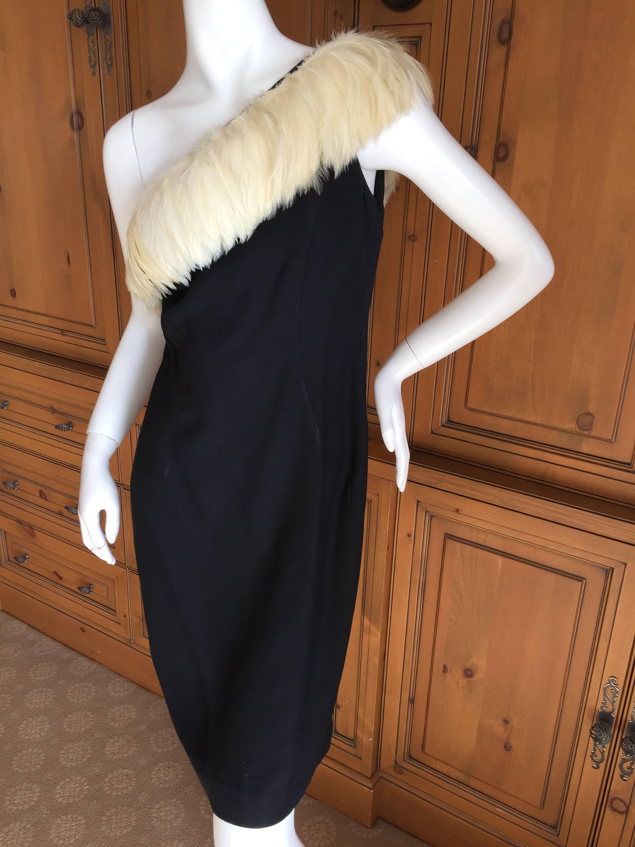 Bill Blass Vintage 1970's Feather Trim Cocktail Dress For Sale 1